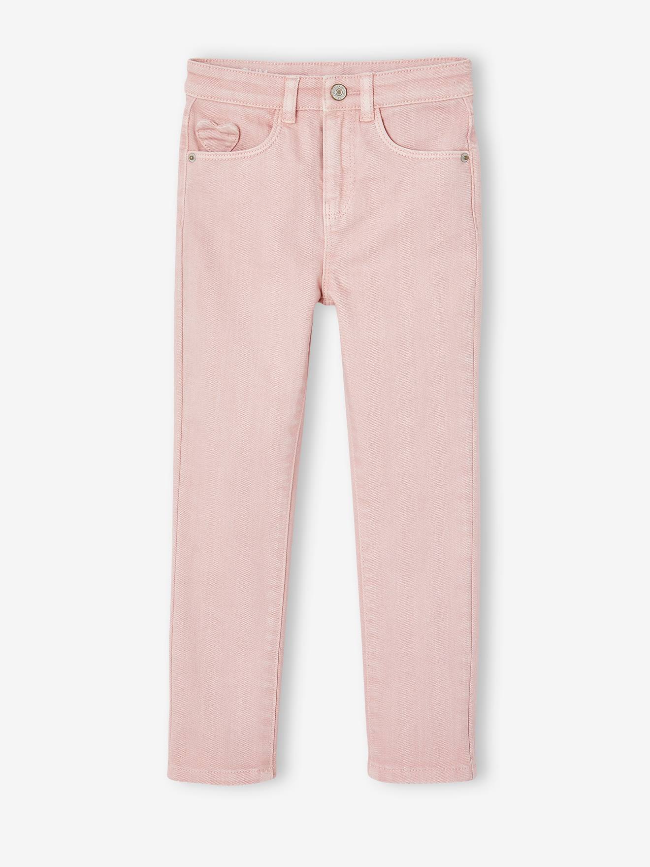 Pantalon fille slim morphologique fin rose poudré
