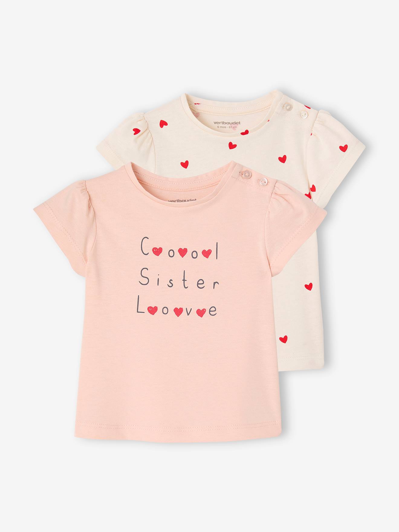 Lot de 2 t-shirts Basics bébé manches courtes rose pâle