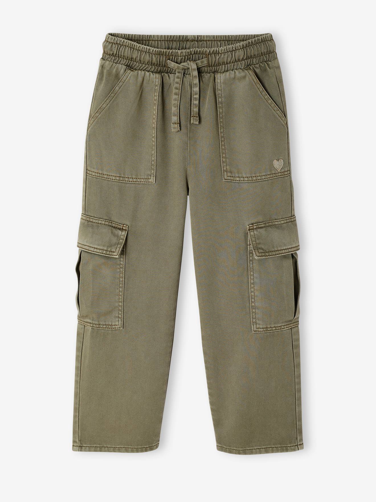 Pantalon cargo fille facile à enfiler kaki