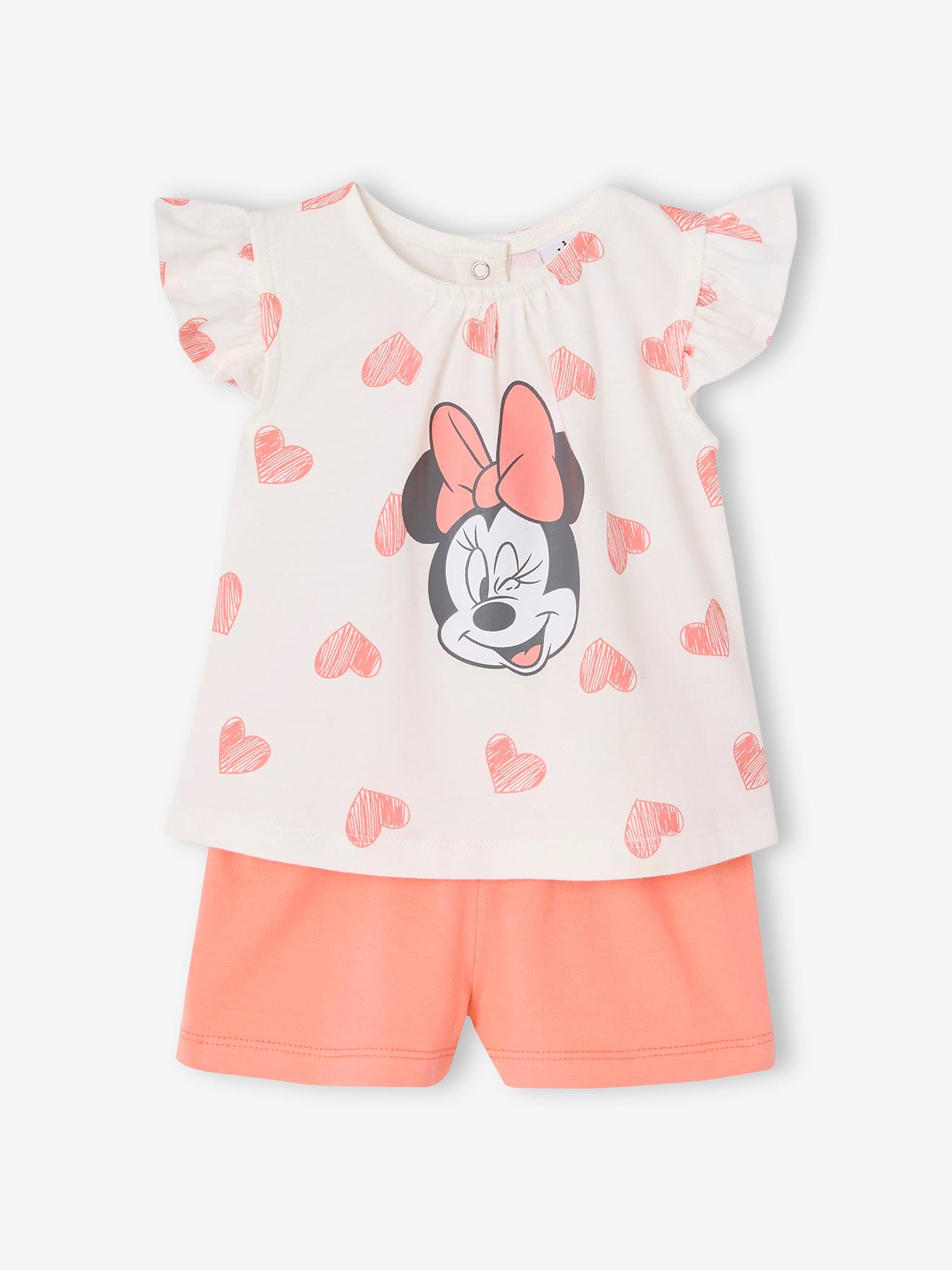 Ensemble Disney® bébé t-shirt et short Minnie Coeurs corail
