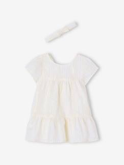 -Ensemble cérémonie robe rayée fil brillant + bandeau assorti bébé