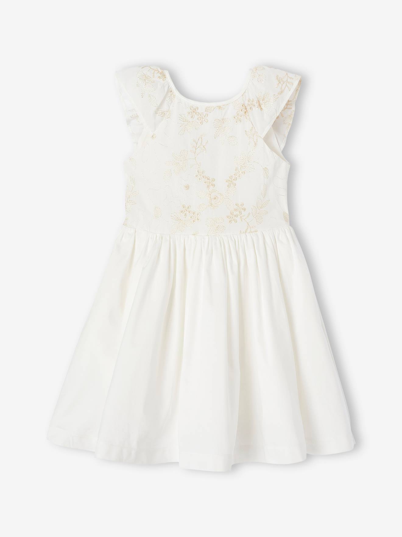 Robe de cérémonie brodée fleurs irisées fille blanc