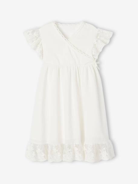 Fille-Robe cache-coeur cérémonie fille détails en tulle brodé