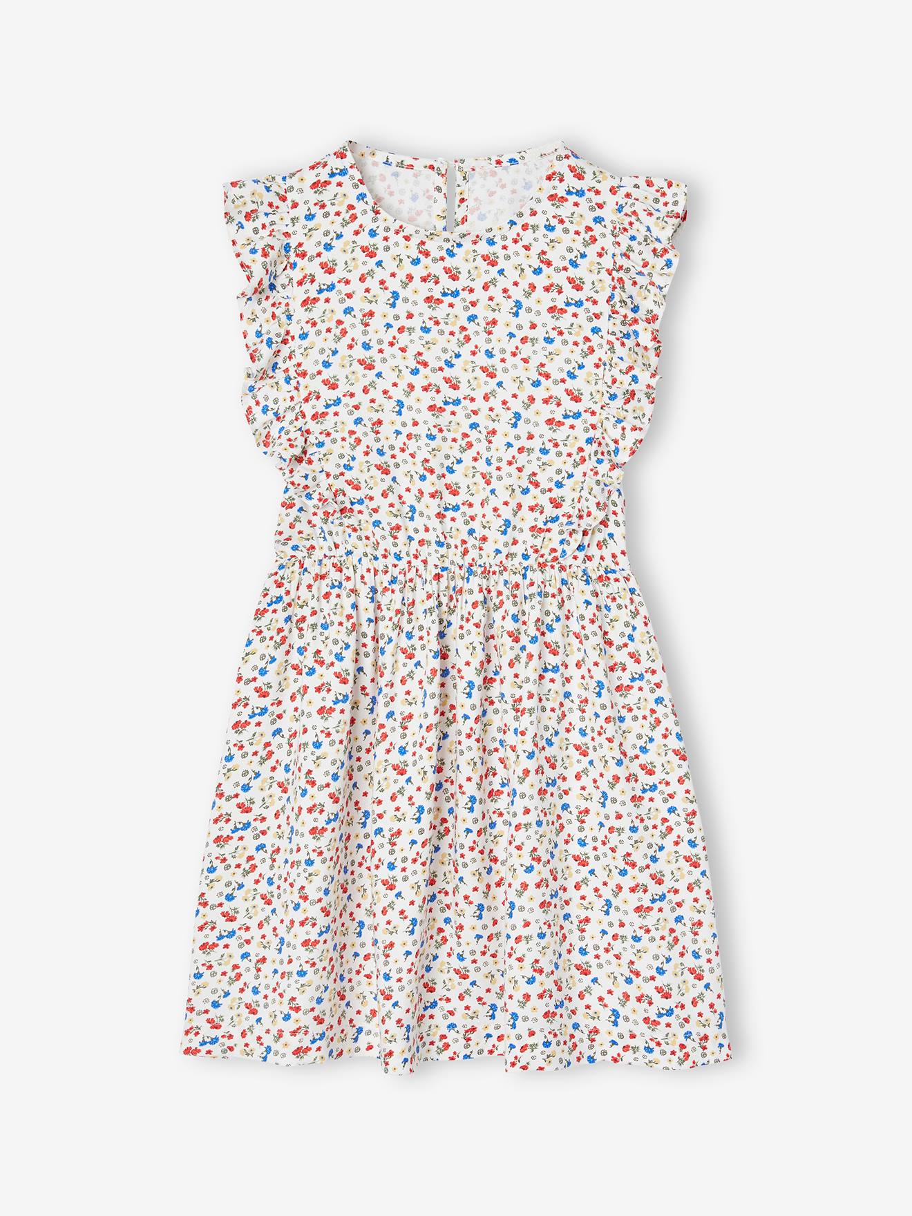 Robe en seersucker à volants fille vanille