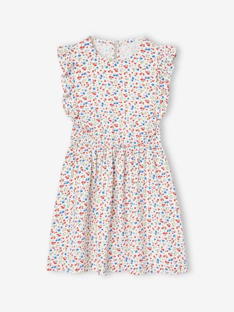Fille-Robe-Robe fille en seersucker manches volantées