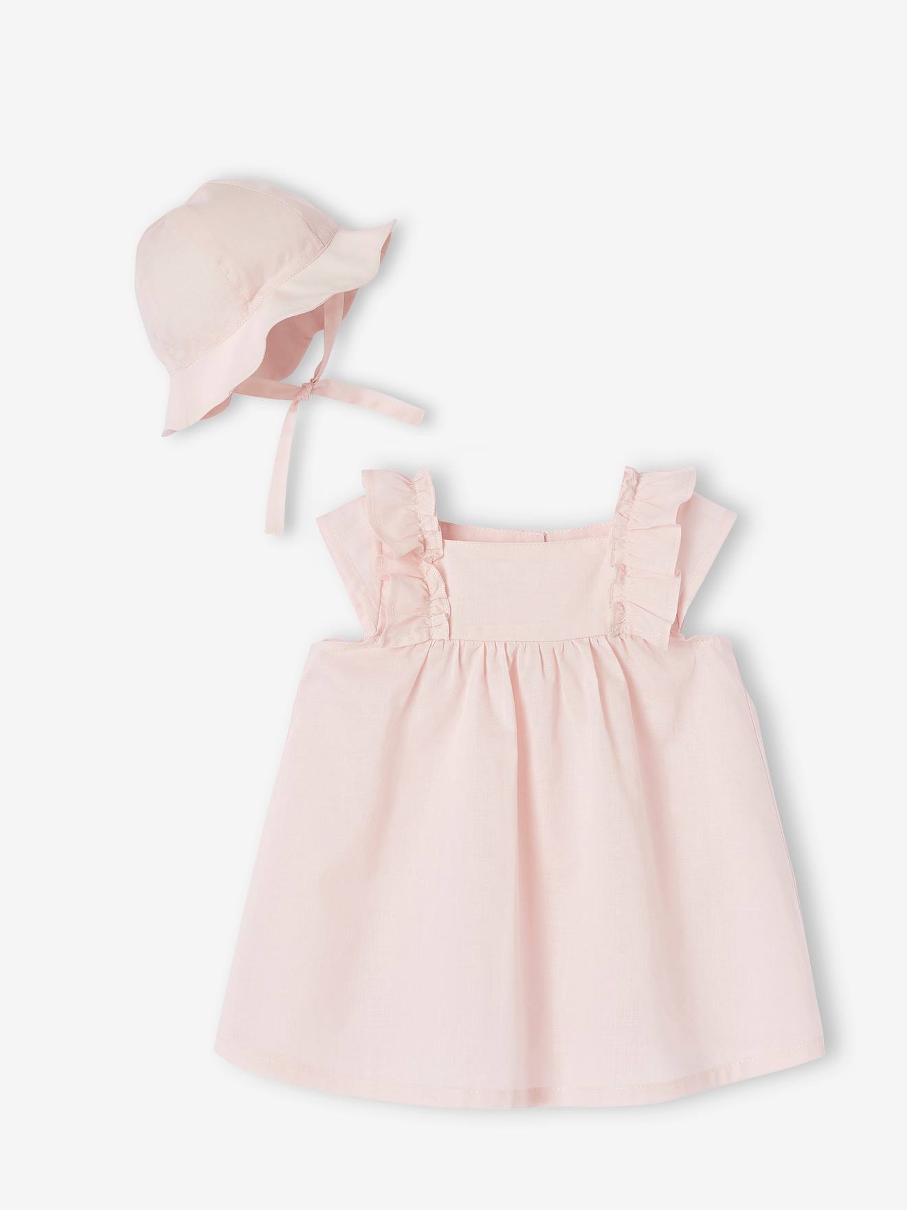 Coffret robe et capeline bébé fille rose pâle