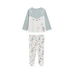 -Pyjama bébé - Alma - 2 pièces - Velours - Pieds antidérapants - Bleu céladon et écru