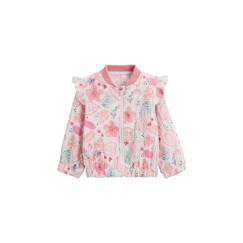 -Veste enfant - Caraïbes - Imprimé fleuri - Coton gaufré - Volants aux épaules - Rose