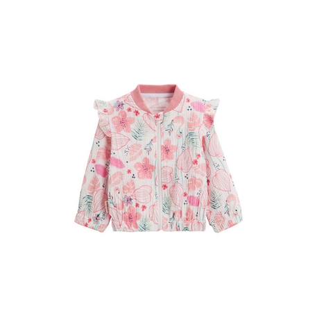 Fille-Veste enfant - Caraïbes - Imprimé fleuri - Coton gaufré - Volants aux épaules - Rose