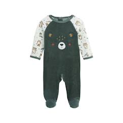 -Pyjama bébé en velours - PETIT BEGUIN - Meilleur Copain - Vert - Garçon - Bébé