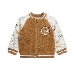 -Veste teddy bébé - Petit Béguin - Lamascotte - Sherpa - Manches imprimées - Couleurs camel et vanille