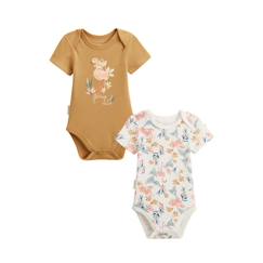 -Lot de 2 bodies bébé manches courtes Flamingo - PETIT BEGUIN - Fille - Ocre - Orange