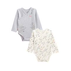 -Lot de 2 bodies bébé manches longues ouverture croisée Frimousse