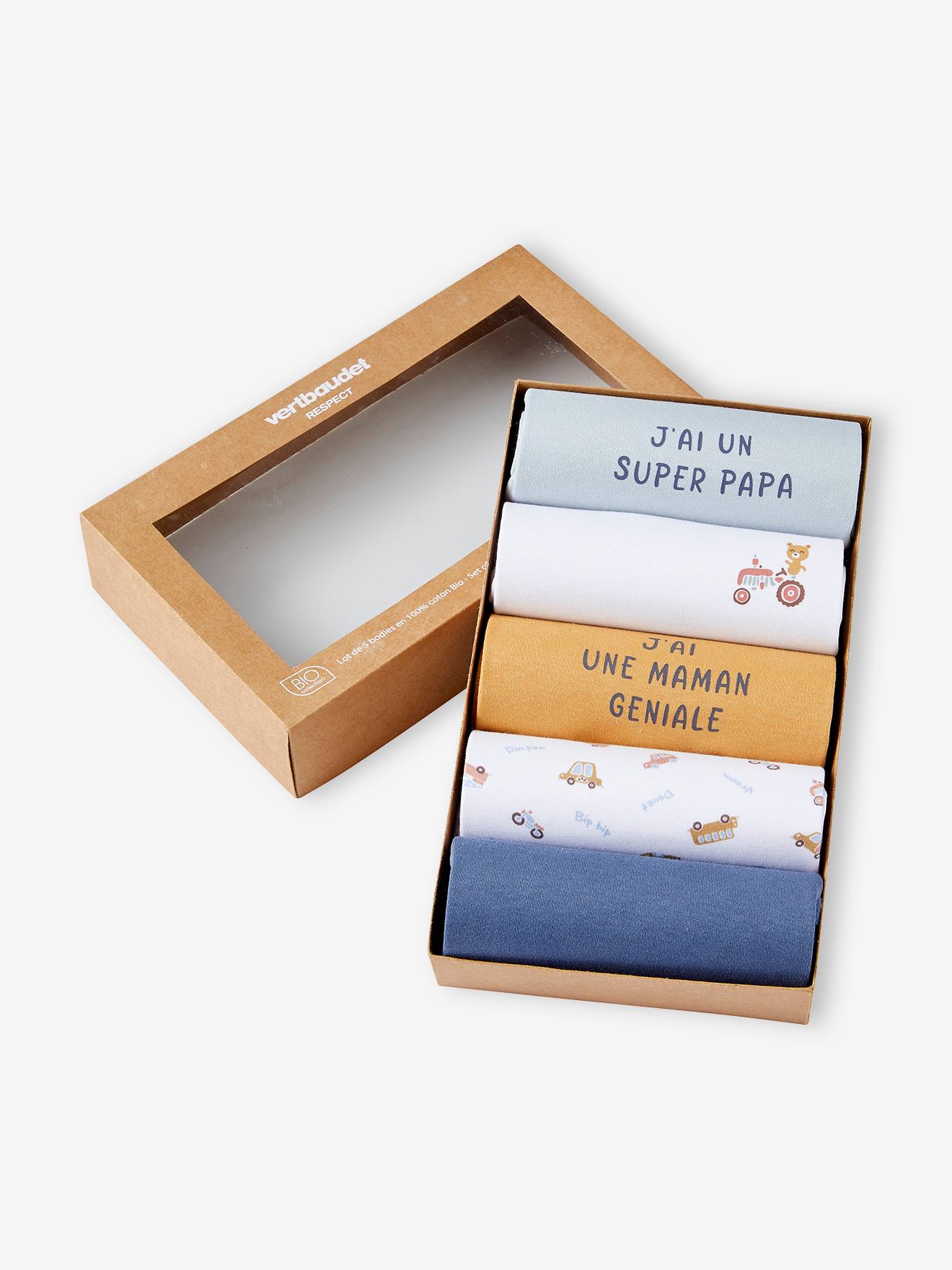Coffret de 5 bodies manches courtes bleu