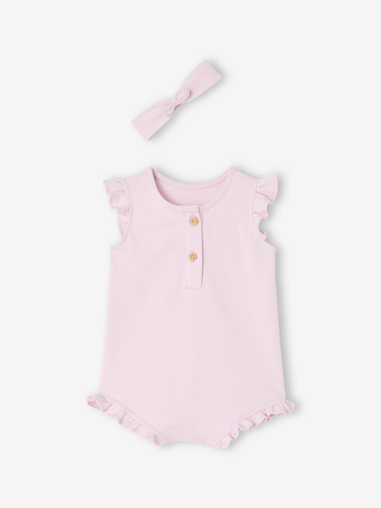 Ensemble combishort et bandeau naissance rose