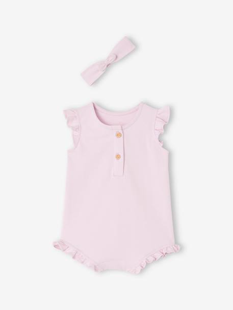 VERTBAUDET Ensemble Combinaison + Bandeau Imprimé Fleuri Bébé Fille – Rose Pâle 3 Mois (60 Cm) – Adorable Et Confortable