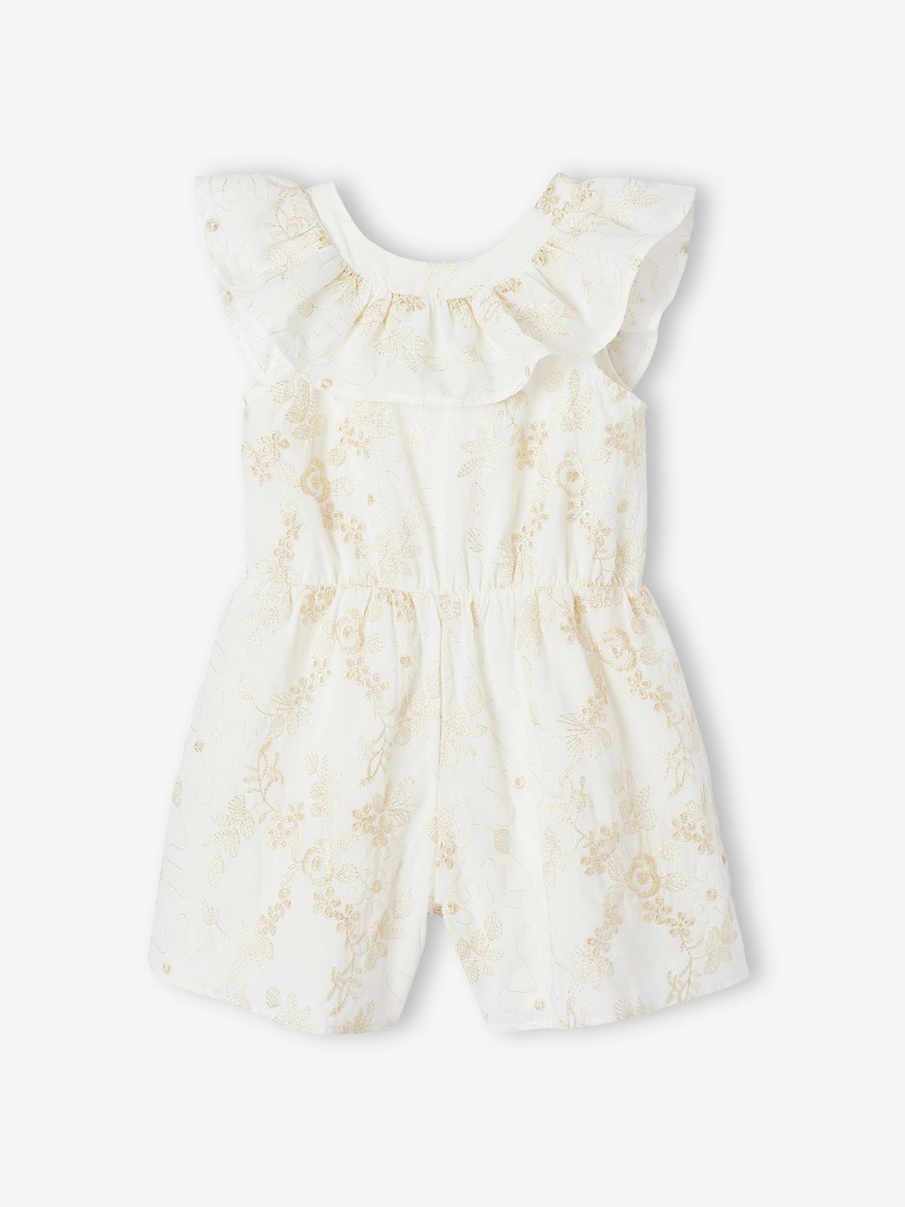 Combishort cérémonie brodé fleurs irisées fille blanc