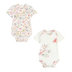 -Body bébé - Toscane - Lot de 2 - Manches courtes - Imprimé floral - Ecru