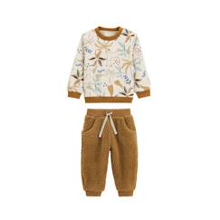 -Ensemble bébé sweat-shirt en molleton et pantalon en sherpa Lamascotte - PETIT BEGUIN - Garçon - Ecru - Blanc