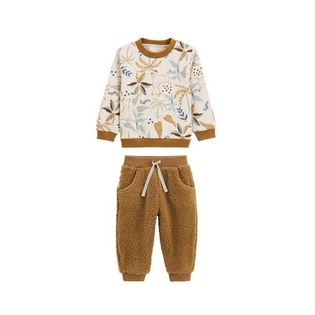 Bébé-Ensemble bébé sweat-shirt en molleton et pantalon en sherpa Lamascotte - PETIT BEGUIN - Garçon - Ecru - Blanc