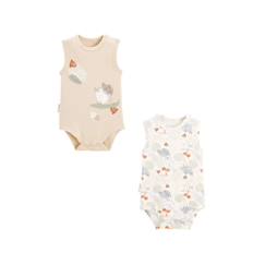 -Lot de 2 bodies bébé - Sian - Ecru - Col US - Ouverture pressions - STANDARD 100 by OEKO-TEX