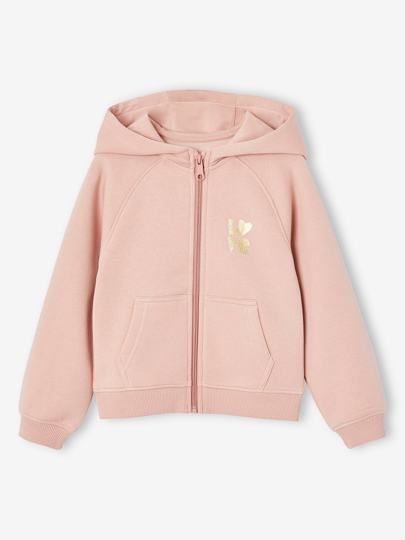 Sweat zippé à capuche sport fille rose