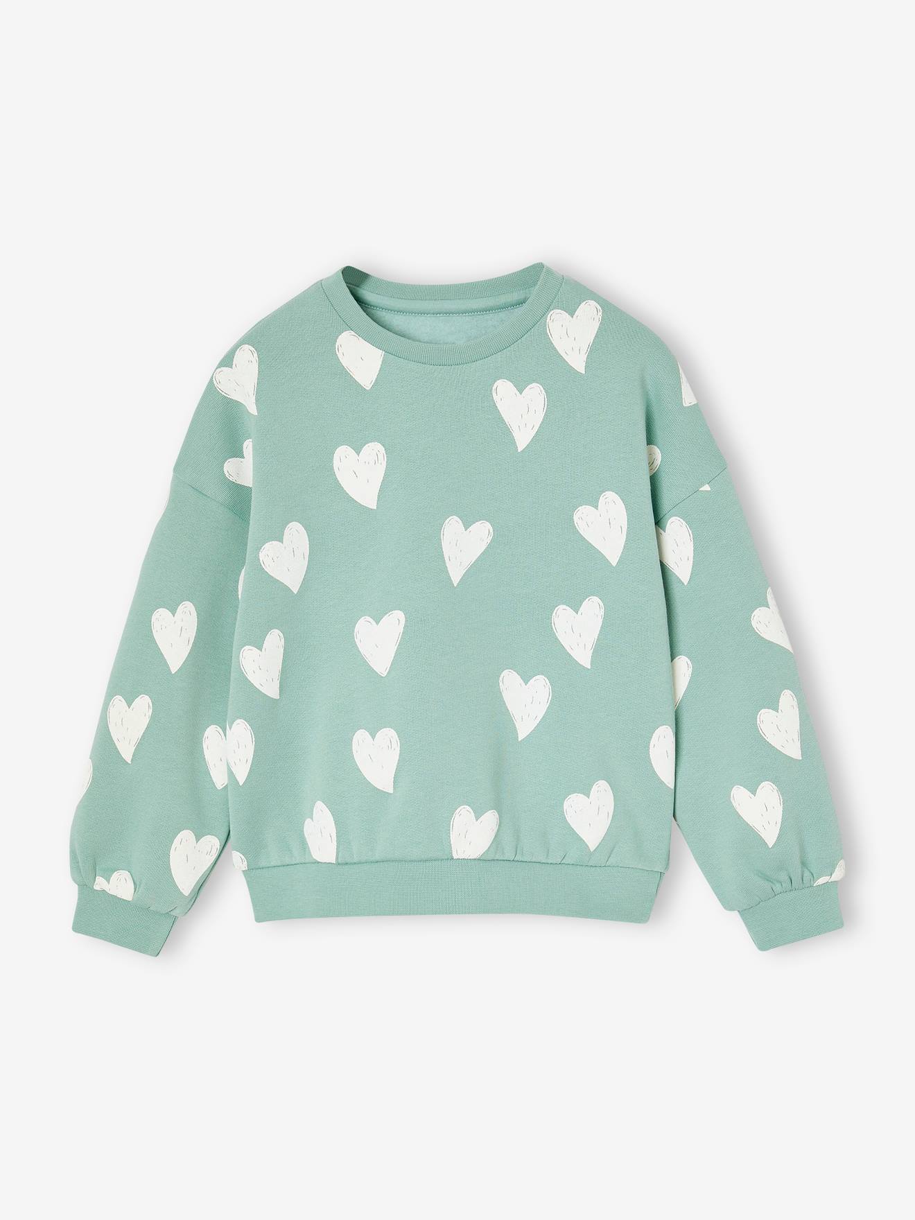 Sweat motifs fantaisie fille vert de gris