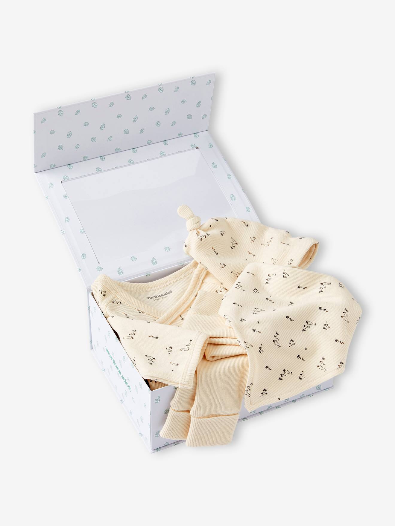 Ensemble naissance 4 pièces bébé petites oies coffret cadeau vanille (Vertbaudet) - Image 1