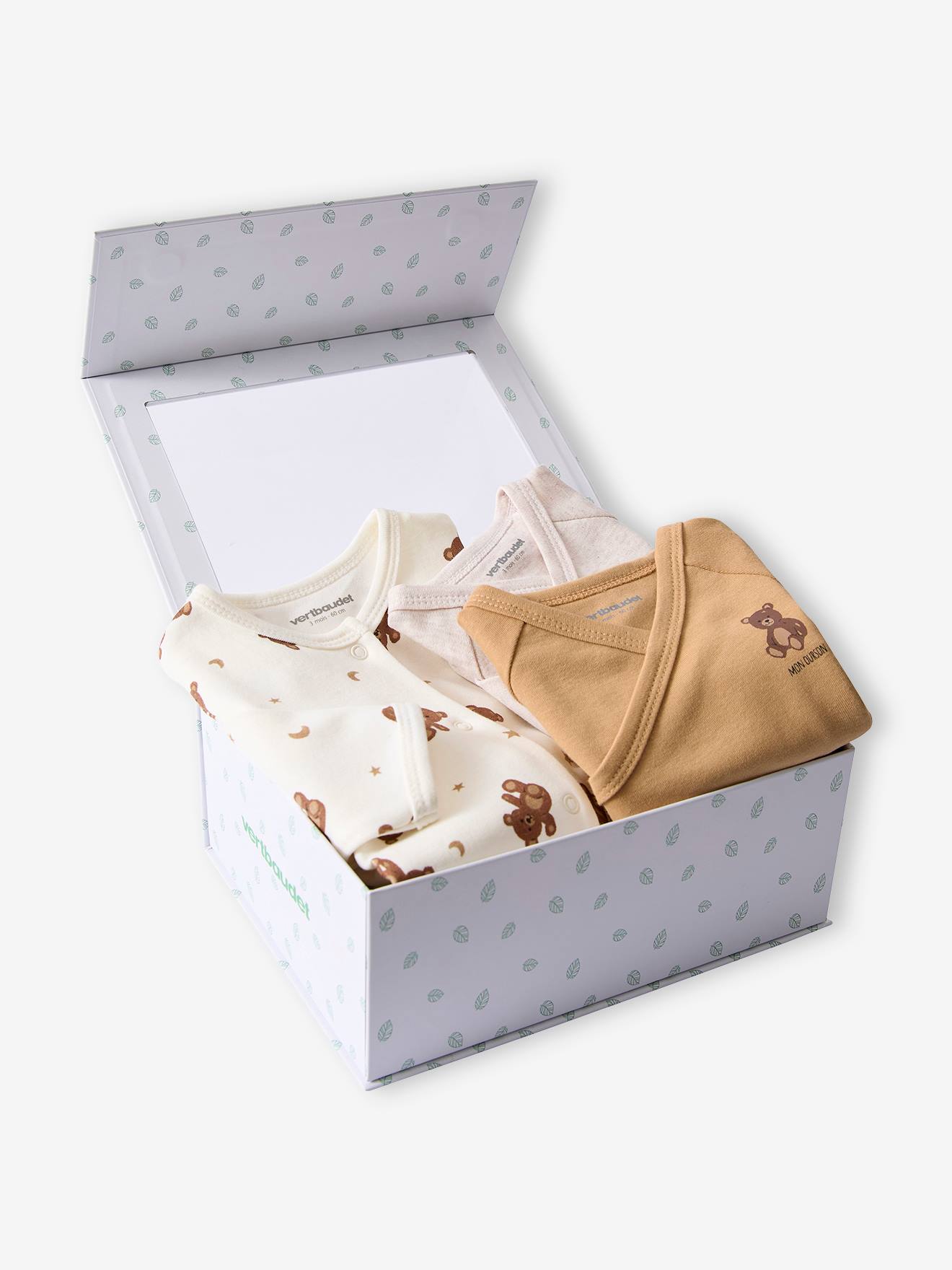 Coffret naissance pyjama bébé + 2 bodies oursons écru
