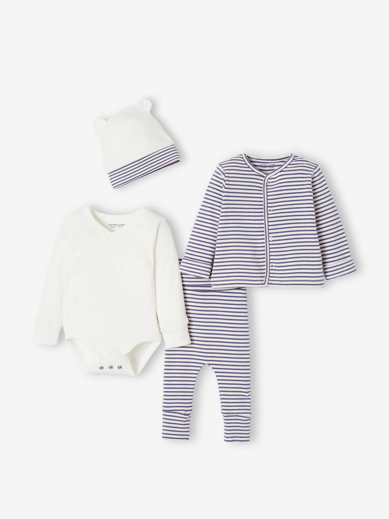 Ensemble bébé évolutif mixte body + legging + cardigan + bonnet bleu (Vertbaudet) - Image 1