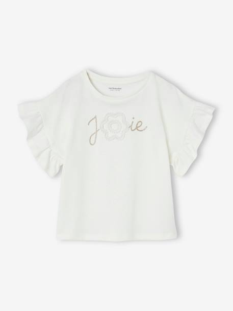 Fille-T-shirt, sous-pull-T-shirt-T-shirt cérémonie motif fleur en relief lettres pailletées fille