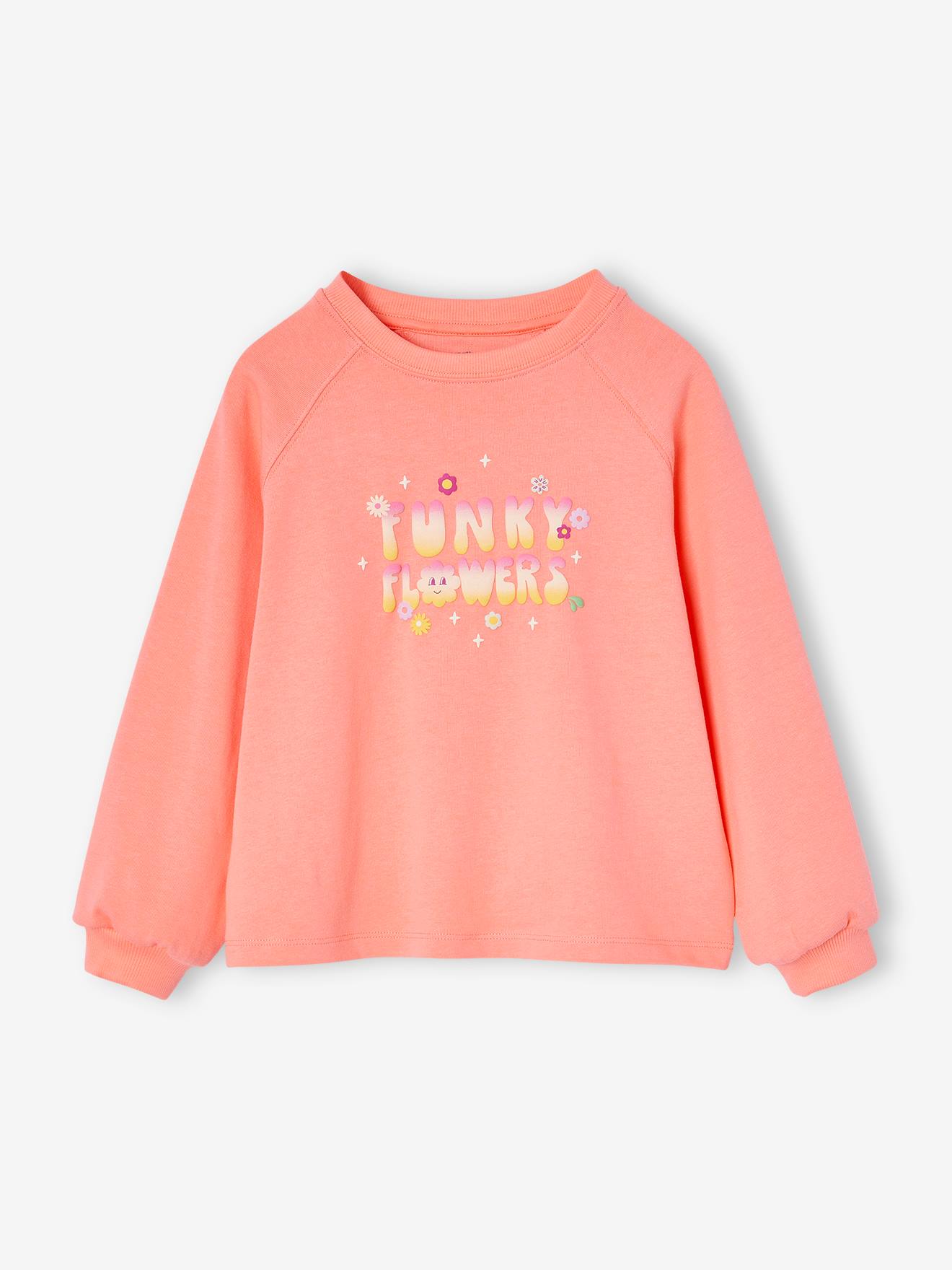 T-shirt effet sweat fille message en encre gonflante corail