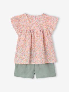 -Ensemble blouse imprimée et short en gaze de coton fille