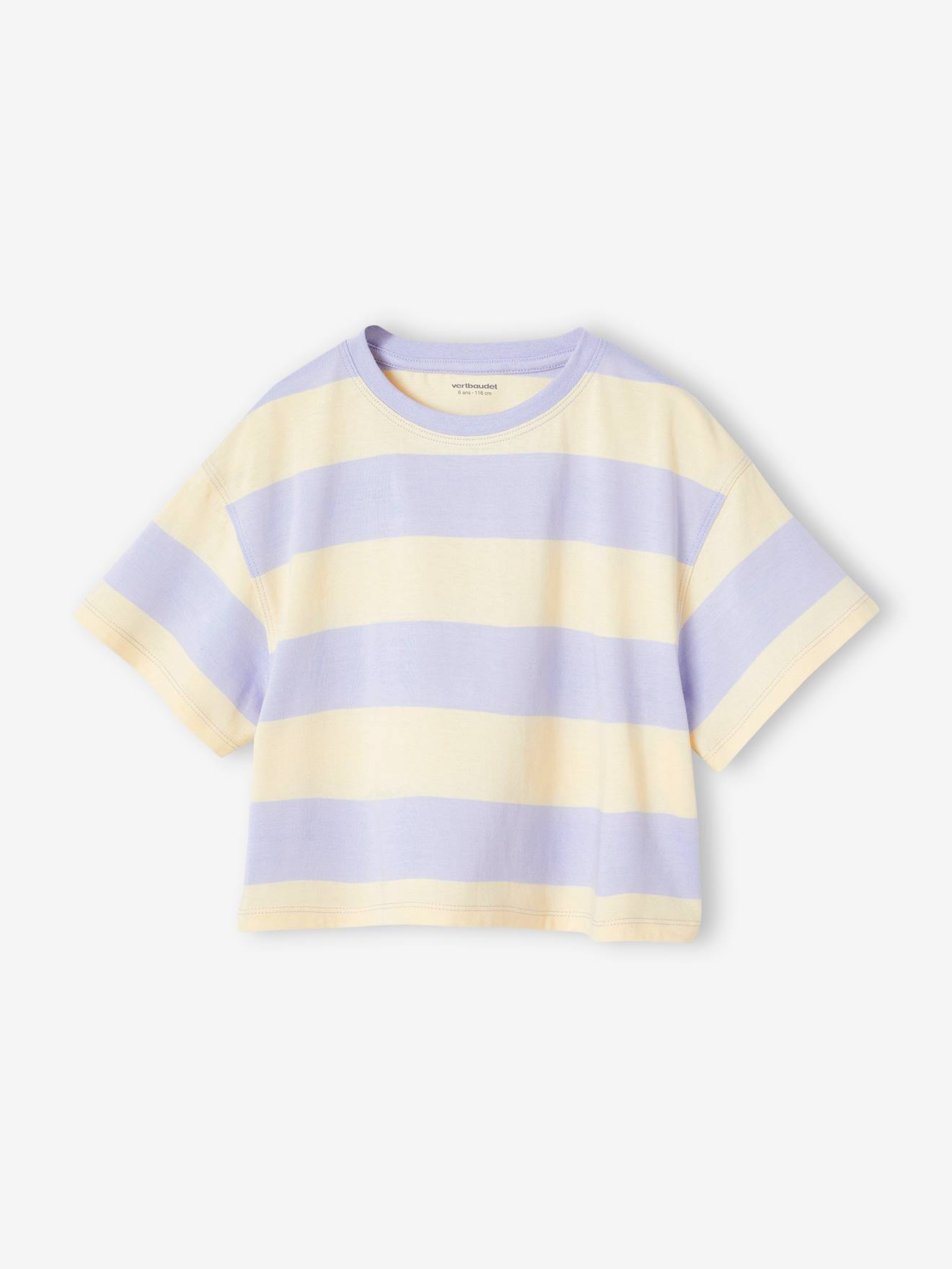 T-shirt cropped manches courtes fille rayé violet