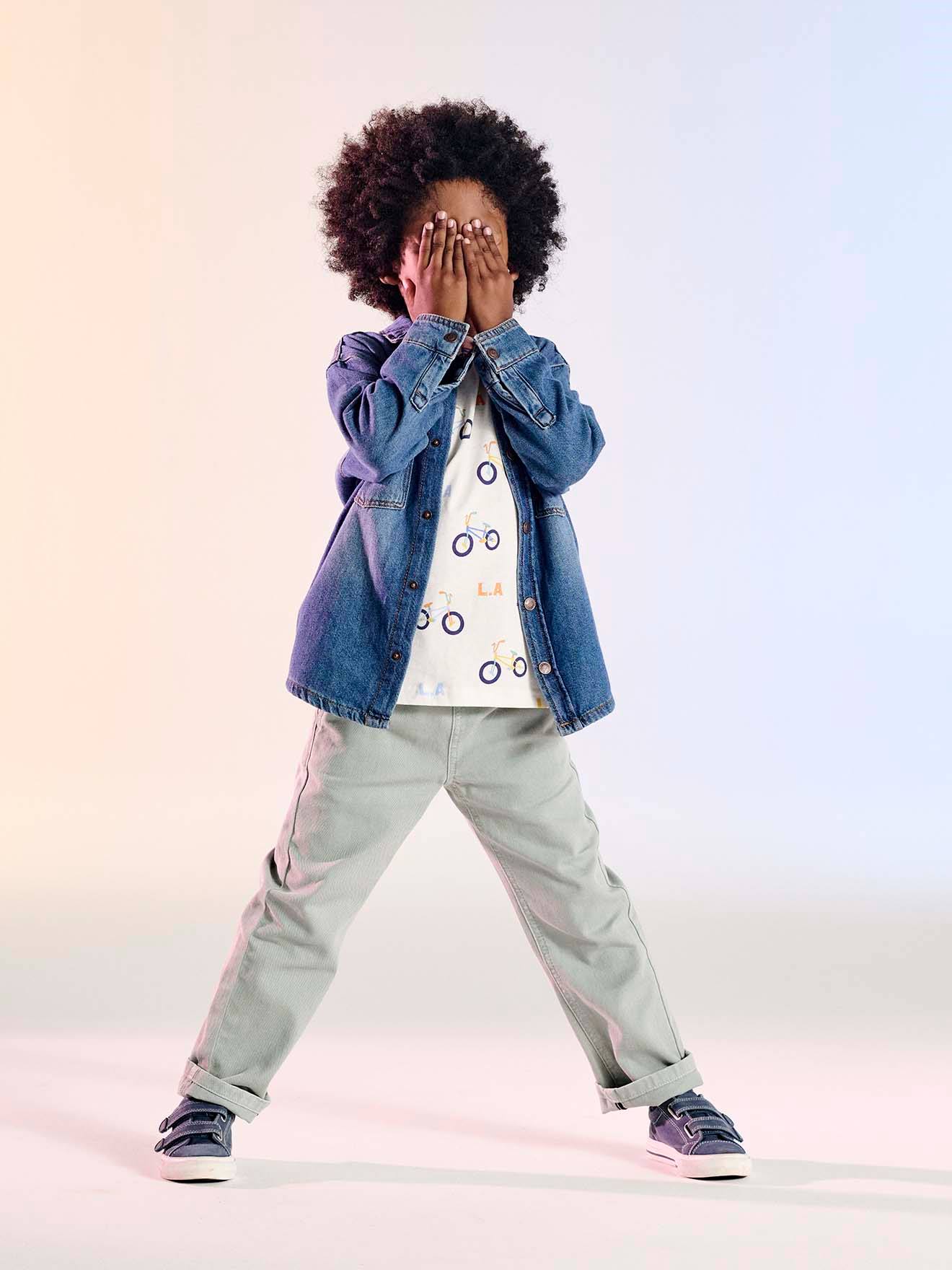 Pantalon fluide facile à enfiler garçon bleu grisé