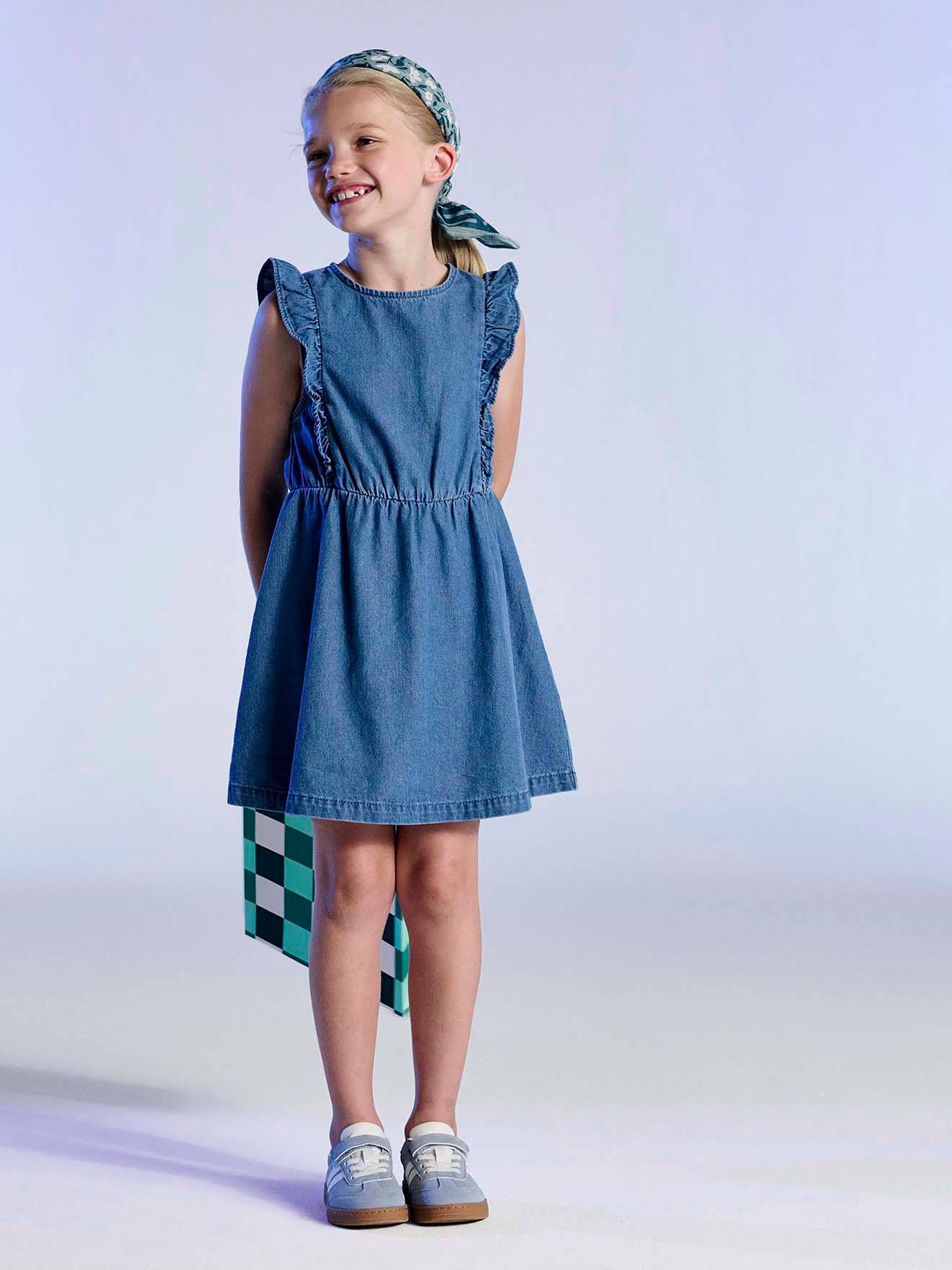 Robe fille denim manches à volants stone