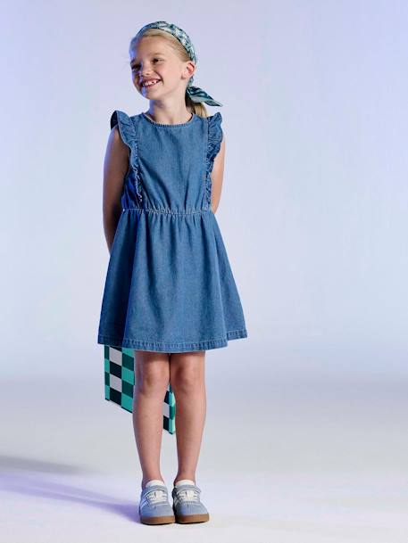 Fille-Robe-Robe fille denim manches à volants