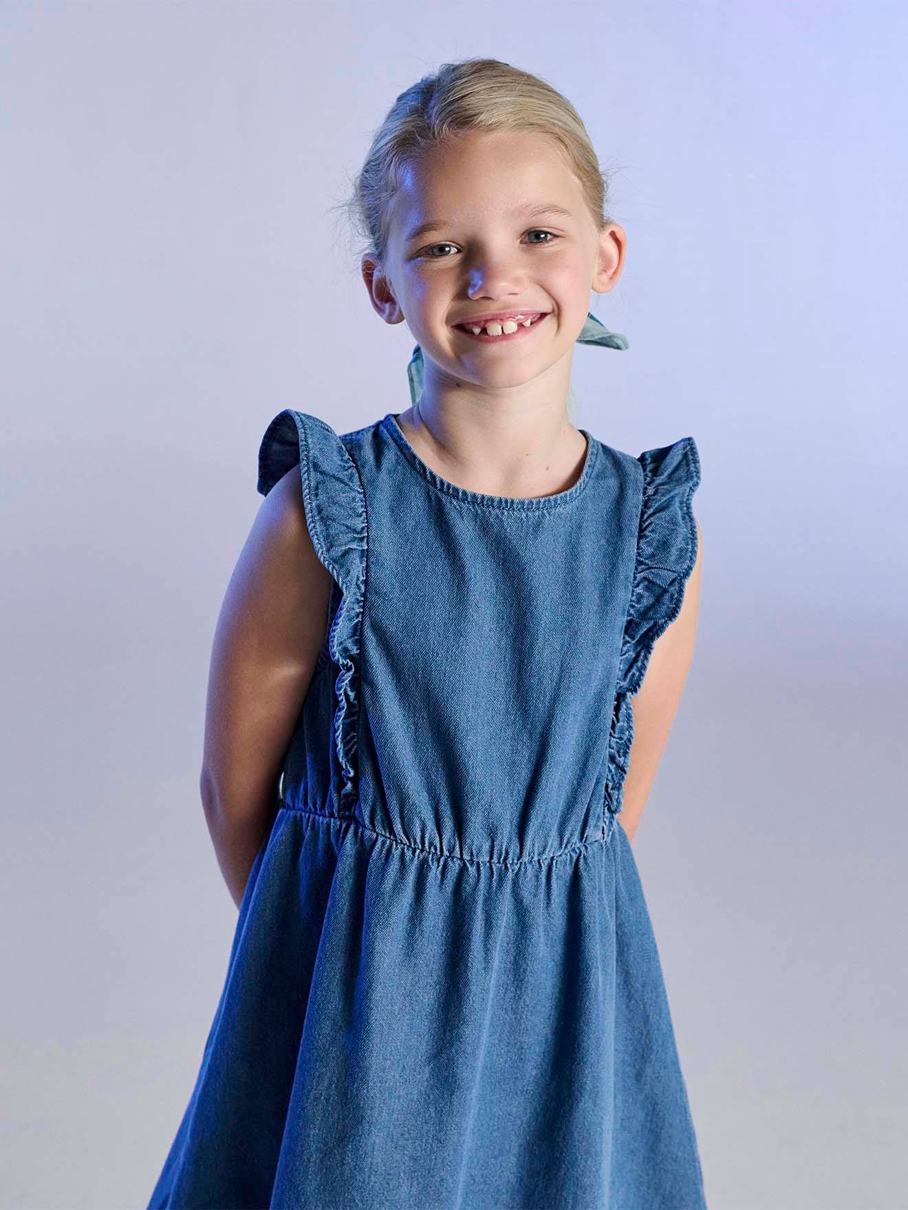 Robe Fille Crewcuts J.Crew - Bleu Royal, Taille Basse 5 - Manches Courtes, Ourlet Volant - Occasion