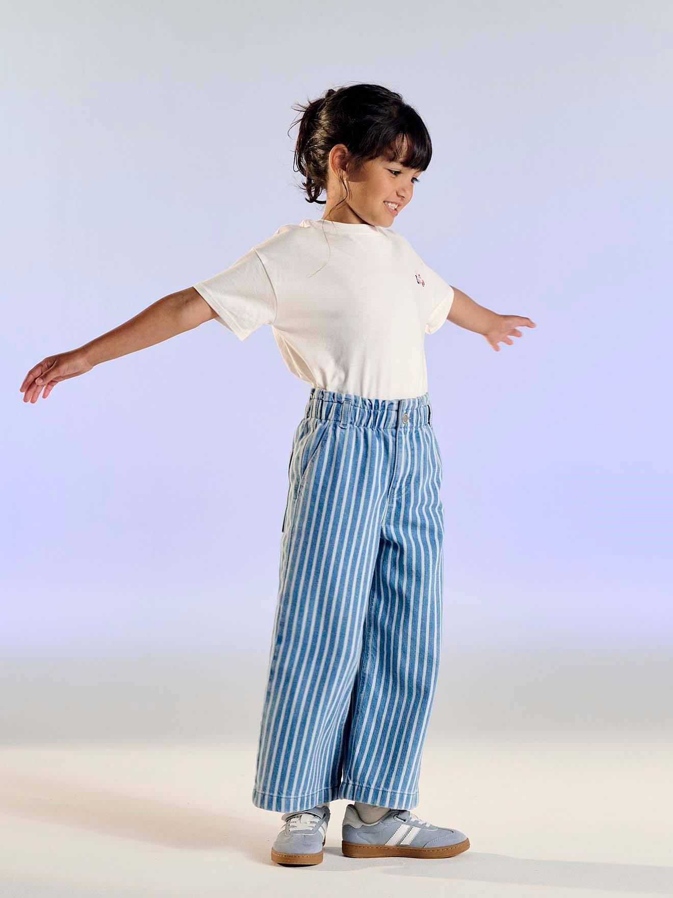 Pantalon large motifs fantaisie fille rayé bleu