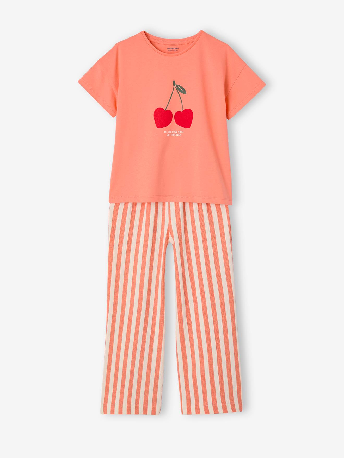 Ensemble T-shirt + pantalon large fille corail