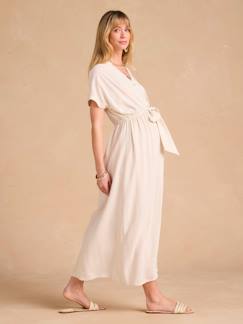 Vêtements de grossesse-Robe chemise longue en lin mélangé grossesse et allaitement