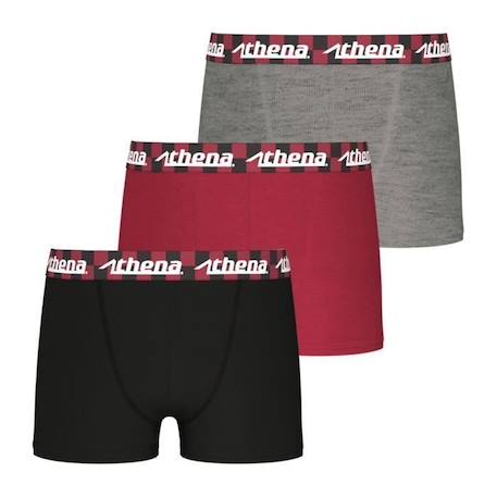 Garçon-Lot de 3 boxers Easy Fun ATHENA - Garçon - Noir-rouge-gris - Ceinture en microfibre - Coupe doublée devant