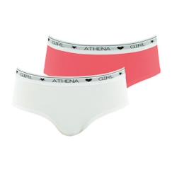 -Lot de 2 boxers ATHENA Coton Ultra Doux Girl by Orange FILLE - Blanc-rose corail - Enfant