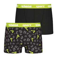 -Boxers Sport Noir Garçon - ATHENA - Lot de 2 - Microfibre - Doublés en coton