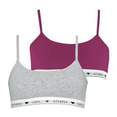 -ATHENA Lot de 2 brassières  Coton Ultra Doux  Mûre-Gris chiné FILLE