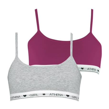 Fille-ATHENA Lot de 2 brassières  Coton Ultra Doux  Mûre-Gris chiné FILLE