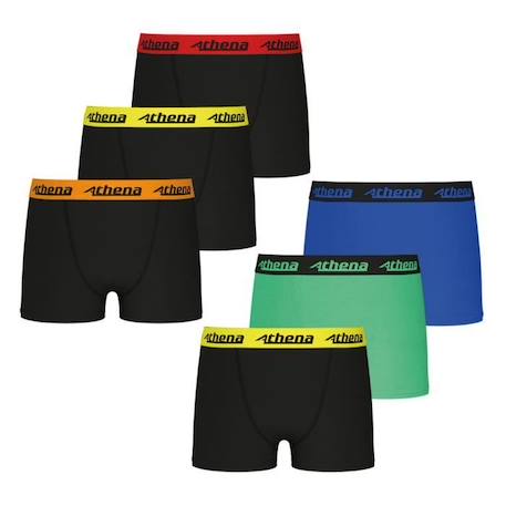 Garçon-Lot de 6 boxers ATHENA Ecopack Trio Choc en coton stretch pour garçon - Noir