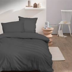 -Housse de couette unie en coton, COTON LAVÉ 140x200cm Anthracite