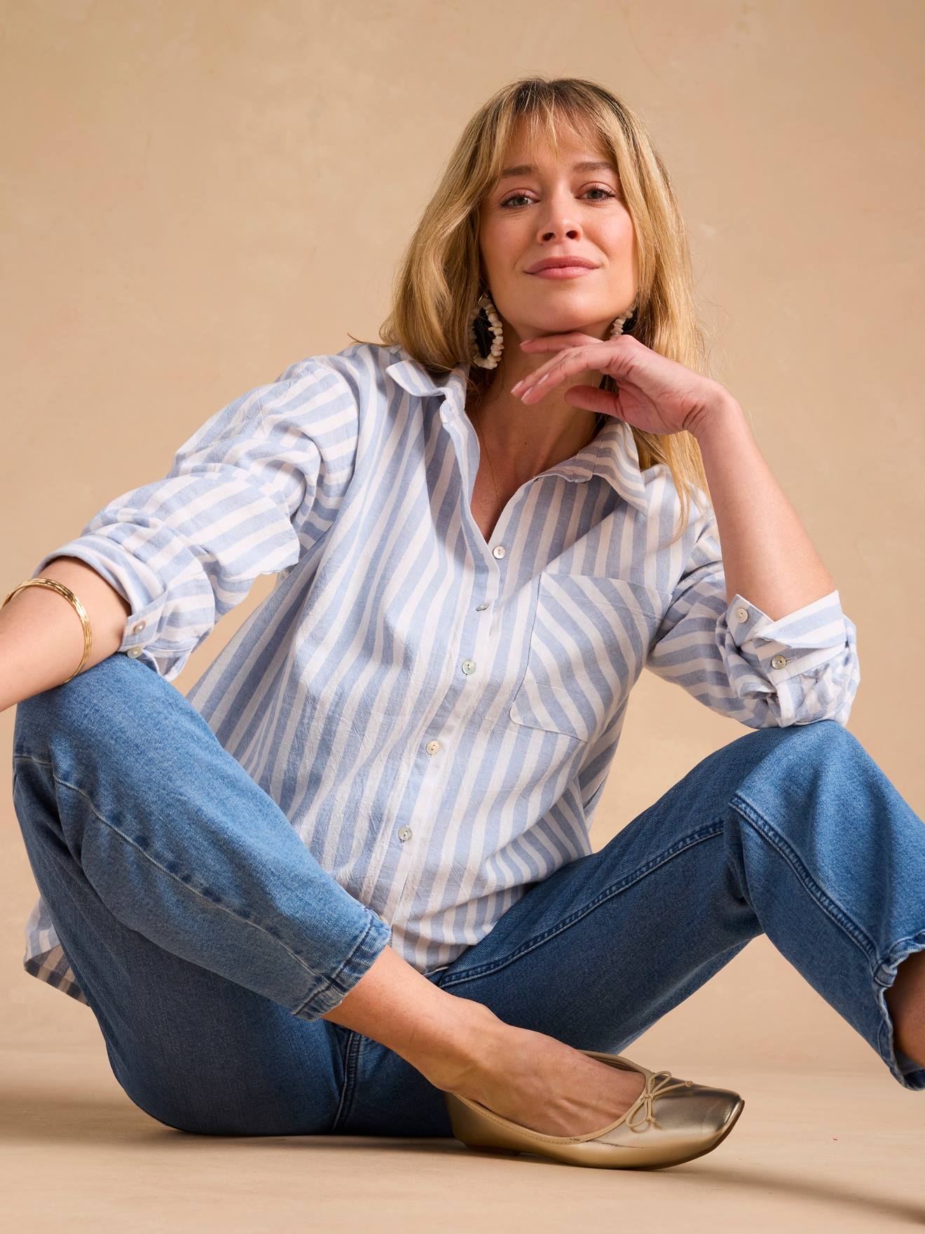 Chemise rayée en lin mélangé grossesse et allaitement écru