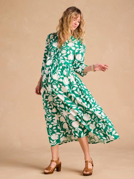 Robe longue motifs fleurs grossesse et allaitement vert 3 - vertbaudet enfant 